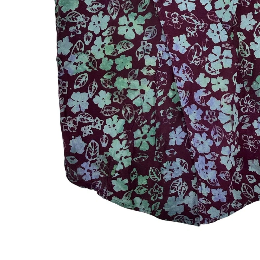 The Legendary Zamboanga Size Small Purple/Blue Rayon Batik Faux Wrap SS Top